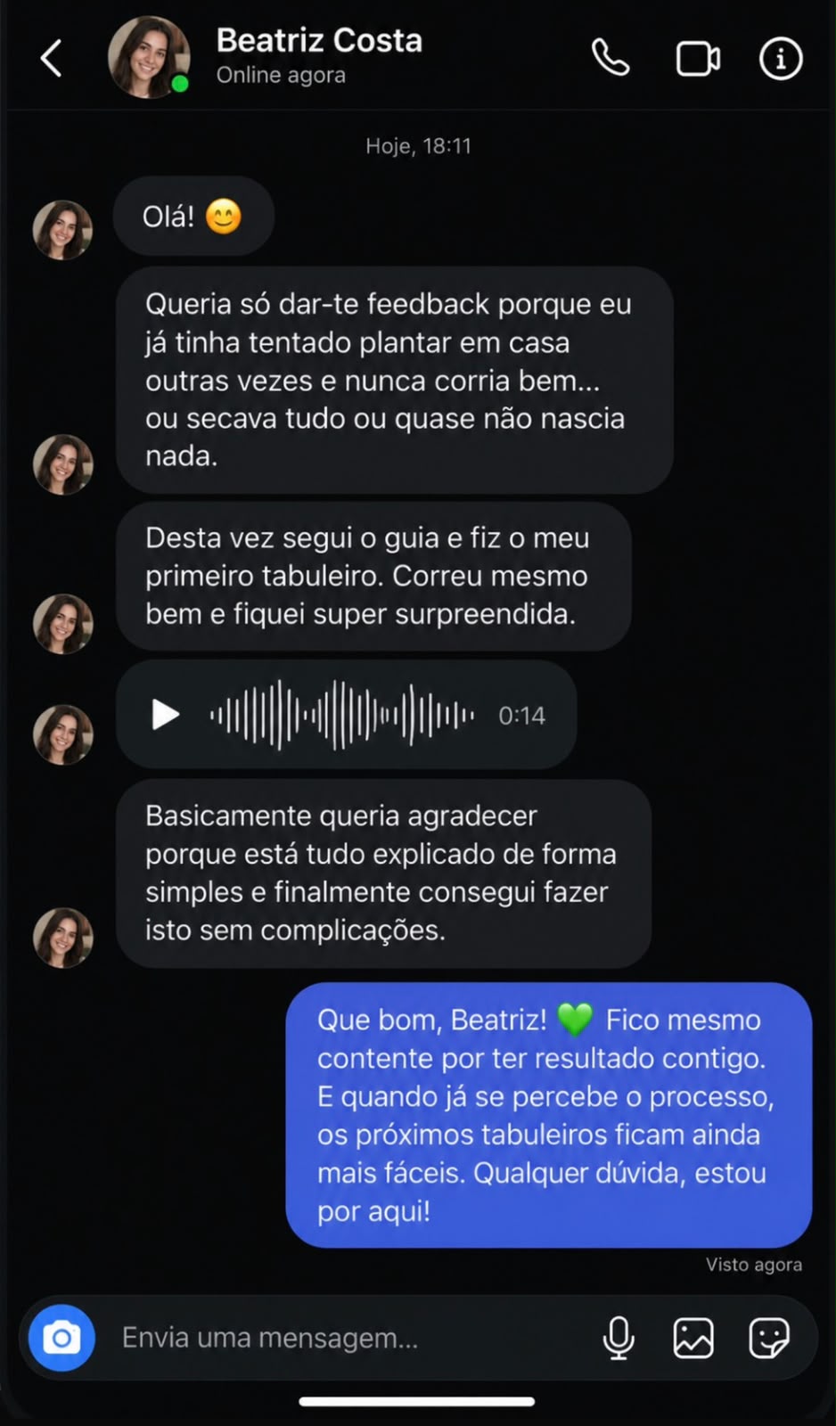 Feedback de Beatriz Costa no Instagram sobre o cultivo de microvegetais